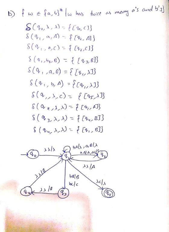 { w E {a, b}* Iw has twice as many as and bs} b) (1) Can - (1 ,دره SC S (۹a, A) - 2 . A] } C۹ ,(13 ۹, c) = ۵( ۹ 13ی 3 ہے ۔