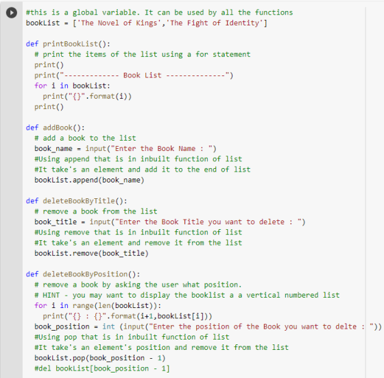 #this is a global variable. It can be used by all the functions booklist = [The Novel of Kings, The Fight of Identity] de