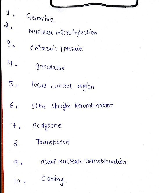 Germline Nuclear microinjection Chimeric I Mosaic Insulator locus control region 6. site specific recombination 70 Ecdysone T