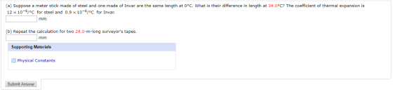 (a) Suppose a meter stick made of steel and one made of Invar are the same length at 0°C. What is their difference in length