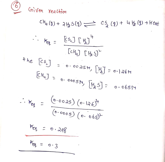 O Given reaction CHA (9) + 2 h 5(9) = CS (9) + 4 h (9) + Head .: May = [s] [ h] . [chr] [ Ha 5) the [cs ] = 0.0025M, SMJ = 0