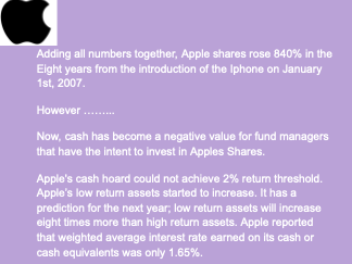 Adding all numbers together, Apple shares rose 840% in the Eight years from the introduction of the Iphone on January 1st, 20