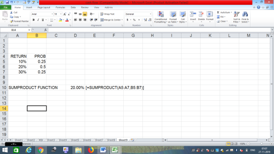 cash flow [Compatibility Mode] - Microsoft Excel (Product Activation Failed) Page Layout Formulas File Home Insert Data Revie
