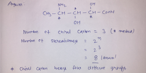 Anguer NM2 OM CH3-CM-CH-CH-Coo 0M Numbu Chirel Caihen 3 ( manked) Numbr ot reainomey 2- 22 3 2 8 lanwal Chisal can hen heay f