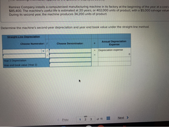 Ramirez Company installs a computerized manufacturing machine in its factory at the beginning of the year at a cost $85,400.
