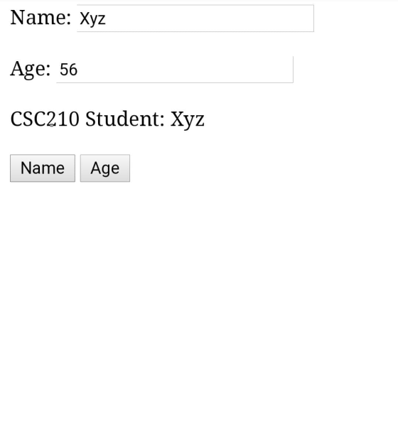 Name: Xyz Age: 56 CSC210 Student: Xyz Name Age