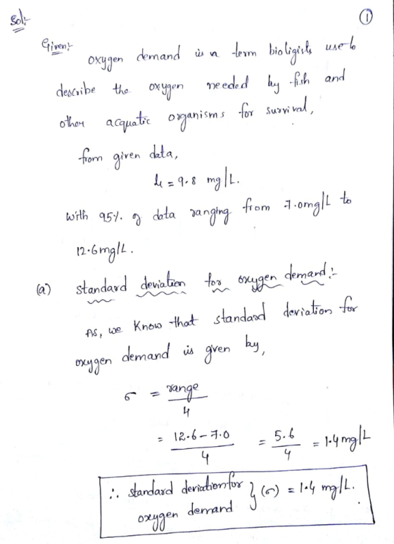 Sole Givent Oxygen demand describe the me eded hsh and aquatie anismr surw forn giren deta, othor wrth 951. data anging trom
