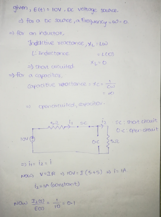 given, Ect oc vohage souoce. o an inductos L: inductonce →-for a cafoci to penccitedl, cjocitov S2is12 SC shot cuit Oc:Open c