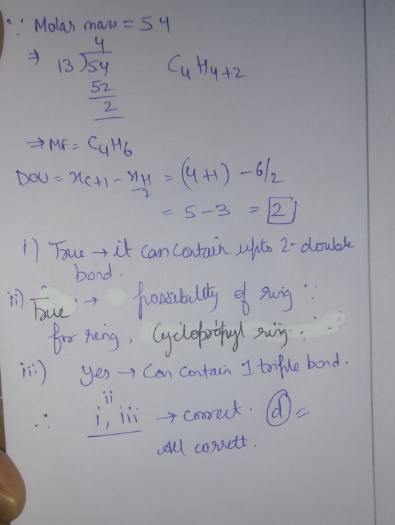 41 Э Molar mars = 54 4 13 754 52 Cu Hytz 2 *MF = Cu to DOU-NCHI-MH - 1 = (4 H) ~6/2 -5-3 = 2 2 il Tone it can contain upto 2-