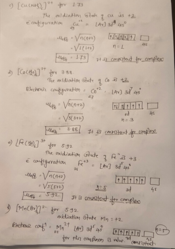 ) [CU (NAB)] et for 1.73 The oxidiation state of cu is +2 & configuration Cu - LAVI 3d 45 ellett - V nch+2) [124922 D V+(2+2)