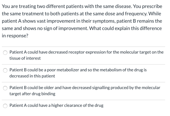You are treating two different patients with the same disease. You prescribe the same treatment to both patients at the same