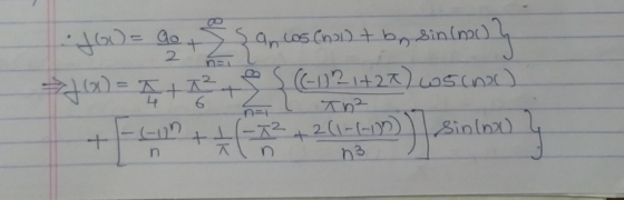 2 20) = at fo)= aşan cos Chol) + bn sin(n) = 7+3+(021+27).65cm) 2(1+4-07))Sino) n=1 Gun + 1-T² T n n3