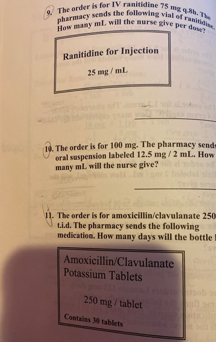 ine 75 mg 9.8h. The ng vial of ranitidine 0 The order is for IV ranitidine 7 armacy sends the following via mL will the nurse