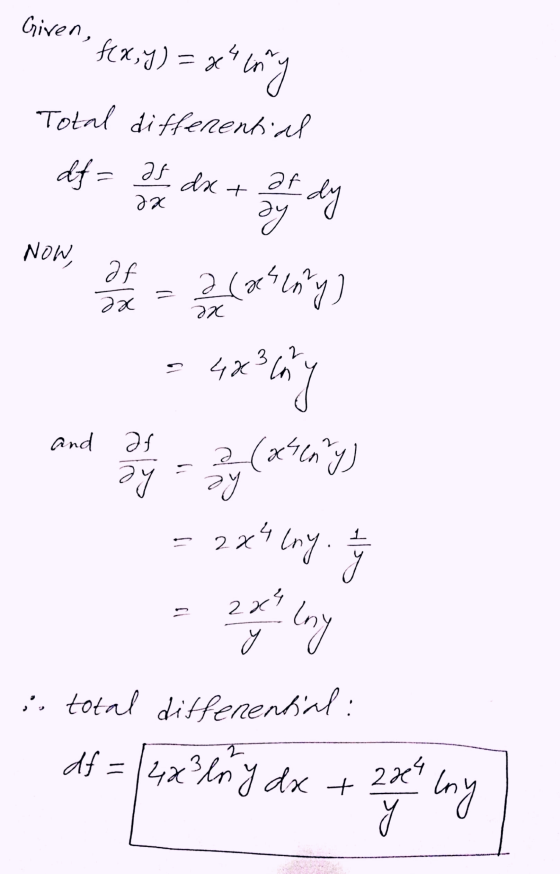 Given fax,1) = x xhiny Total differential df = as ко NOW of га і - 2 (ww) 4x²my (xhen y) 3 and af 2 дугу — 7 х* try Р 22 lin