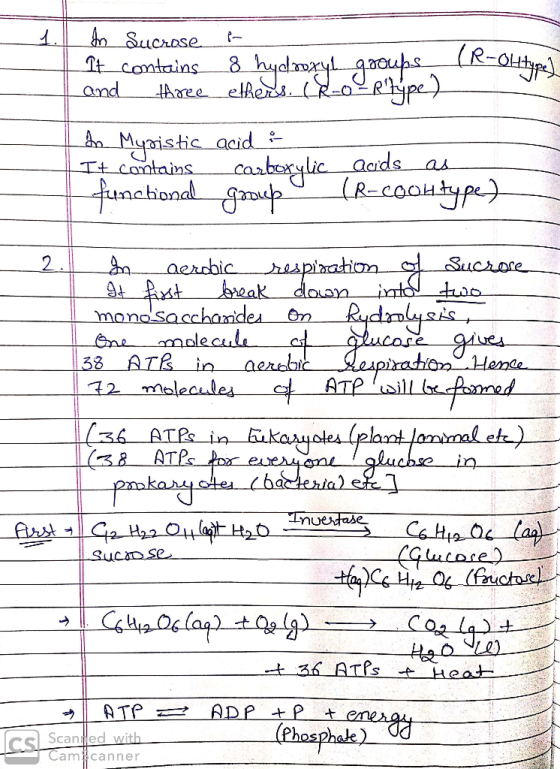 In Sucrose ? Lat_contains 8 hydroxyl groups and three ethers. ceo - Rtype) (R-Ohtype] In Myristic It contains functional acid