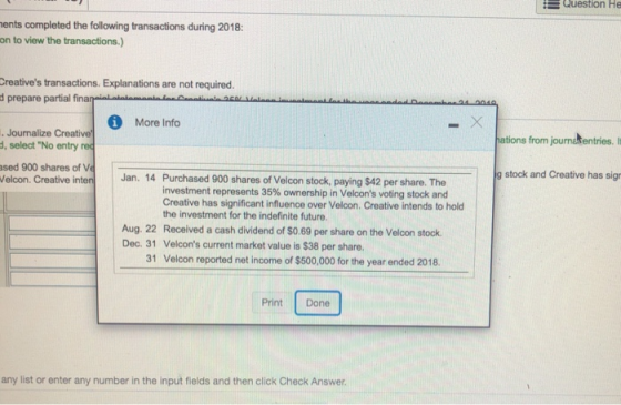 Question He nents completed the following transactions during 2018: on to view the transactions.) Creatives transactions. Ex