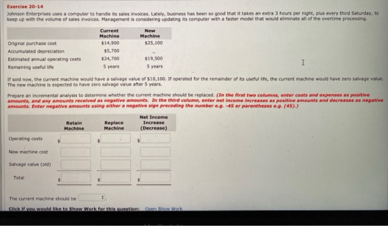 Exercise 20-14 Johnson Enterprises uses a computer to handle its sales invoices. Lately, business has been so good that it ta