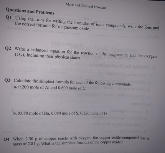 Moles and Chemical Formulas Questions and Problems Q1 Using the rules for writing the formulas of ionic compounds, write the