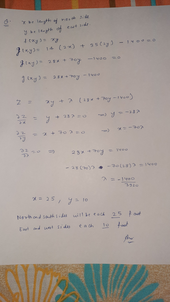 | | Ф east side. x e length of north side y be length of 4 cm, ) = 2 x, y) = 14 (2x) + 35 ( 2 ) glay)= - 1 чоо - о — 1 чOO 2