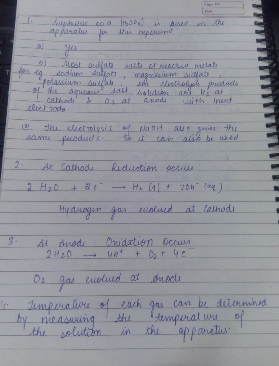 Page No. Date in the Sulphuric apparatus acid for H₂SO4) is caused this experienta T b) Most sullate salts of reactive melals