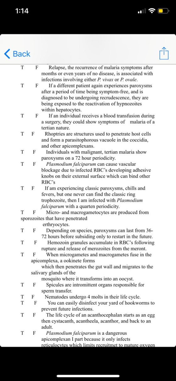 1:14 Back T F Relapse, the recurrence of malaria symptoms after months or even years of no disease, is associated with infect