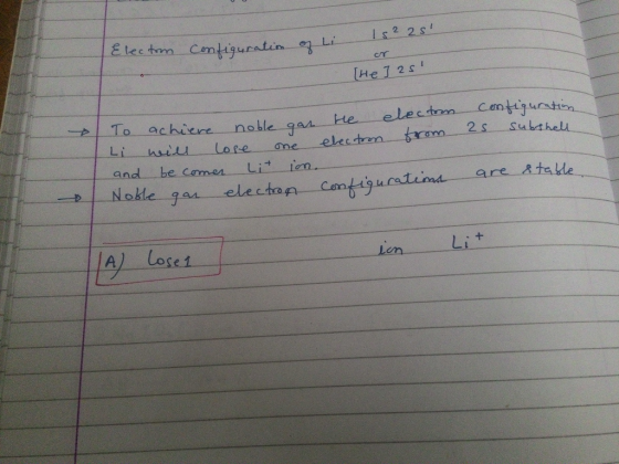 1s22s Electron configuration of Li ar [He ] 25 the electron electron from configuration as subshell To achiere noble gan Li