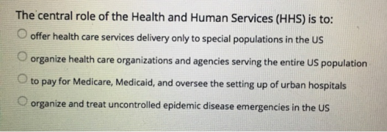 The central role of the Health and Human Services (HHS) is to: offer health care services delivery only to special population