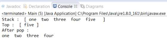 @ Javadoc島Declaration Console X 굴좀 Diagrams td> Main (5) Java Application] C:AProgram FilesJavajre1.8.0_161\binjavaw.exe Stac