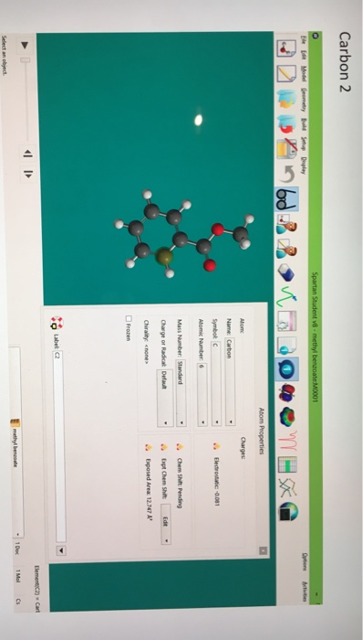 Carbon 2 Spartan Student methylbenzoate:M0001 file Model Demetryd Sup Display bd BBN0 N « Atom Properties Atom Charges Name: