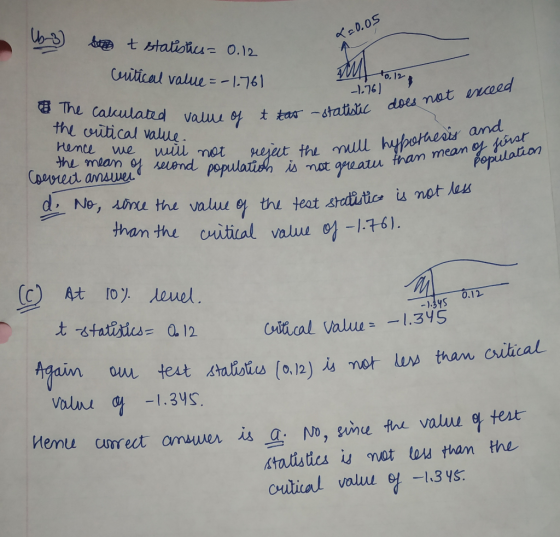 U-3) 220.05 A see t statistics = 0.12 Critical value=-1.761 AM to 12 -1.76) does not exceed a The calculated value of the cri