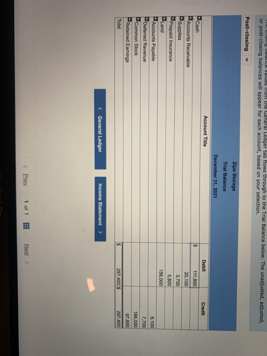 MC Lumiy Dolce Values from the General Ledger tab flows through to the Trial Balance below. The unadjusted, adjusted, or post