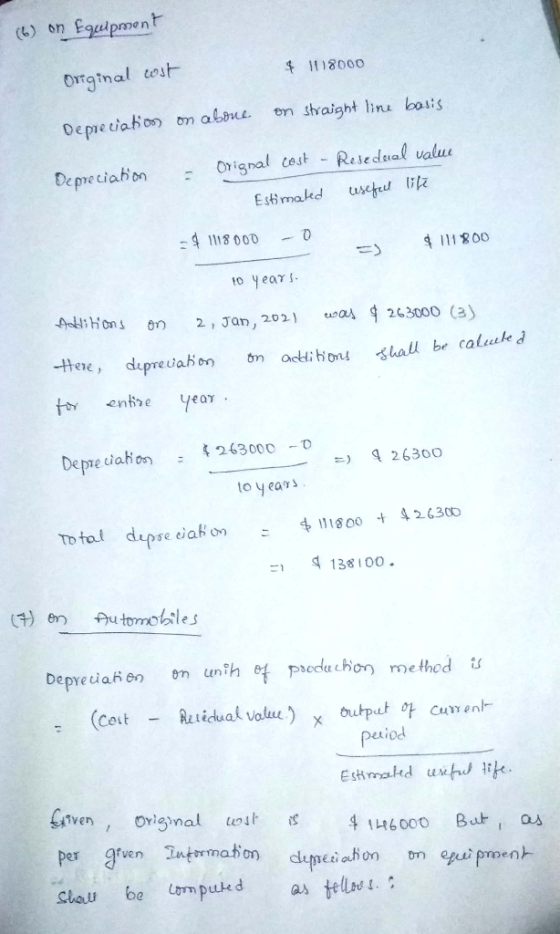 (6) on Equipment $ 1118000 Original cost on straight line basis Depreciation on about Depreciation - Orignal cost - Resedaal