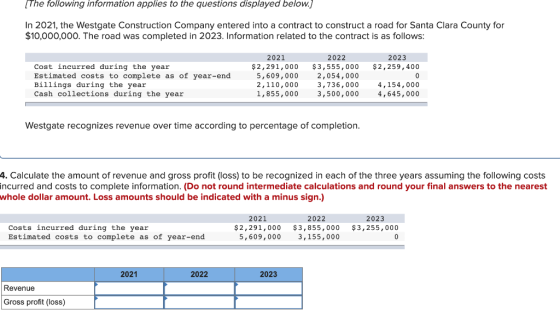 The following information applies to the questions displayed below.) In 2021. the Westgate Construction Company entered into