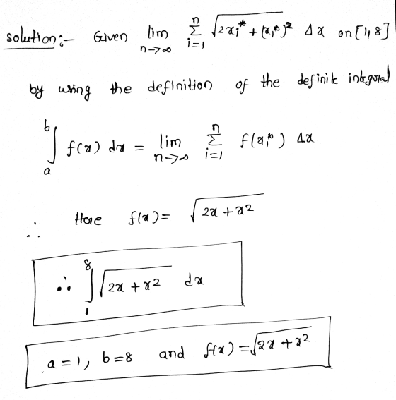 solution :- Given lim Å 12 x * + 10,032 48 on [118] از n->D by using the definition of the definite integral b Jsos fra) dra