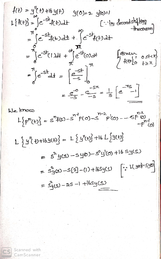 ft) = yt) +b y() yr0)=2 y0)= -st [:-by decond shifHing thecoum) -st Jest + Je torst (Given oster O st<x -SR kle knocw n-2 L{
