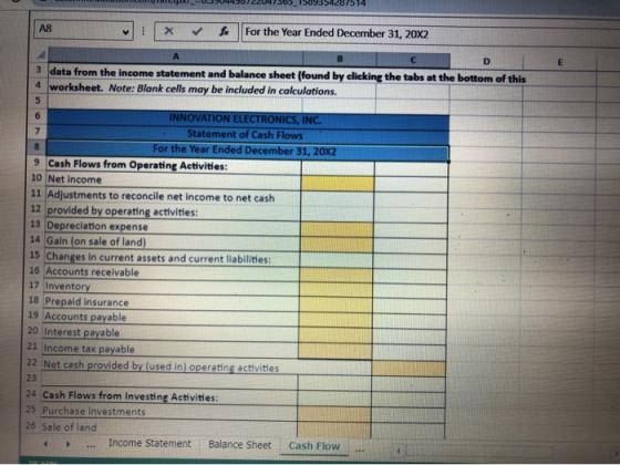Orduo _1509354207514 AS Il For the For the Year Ended December 31, 20X2 BAC LED 3 data from the income statement and balance