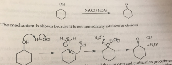 NaOCl /HOÁC The mechanism is shown because it is not immediately intuitive on с Cle 8c Hosto + H,0+ 11 the work-un and purifi