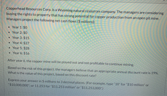 Copperhead Resources Corp. is a Wyoming natural resources company. The managers are considering buying the rights to property