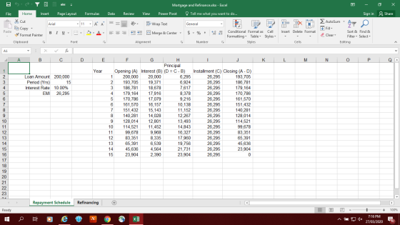 Mortgage and Refinance.xlsx - Excel - Sign in 0 X & Share Data Review View Power Pivot Tell me what you want to do... =, ===