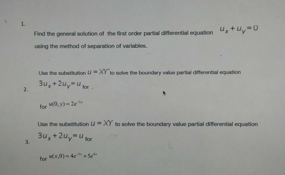 Find the general solution of the first order partial differential equation using the method of separation of variables. Use t