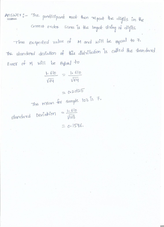 Cemect order Steve is the ge rima eepectedl value of M and ill be ual to Tr skanded delalion of Hus fisk-ribbon is cabled he dan dand emor of M btial to . 6 lo 0.20125 The mean -Fr sample tos is 7 standard Deviation-6lo Vio3 O, 1586 .