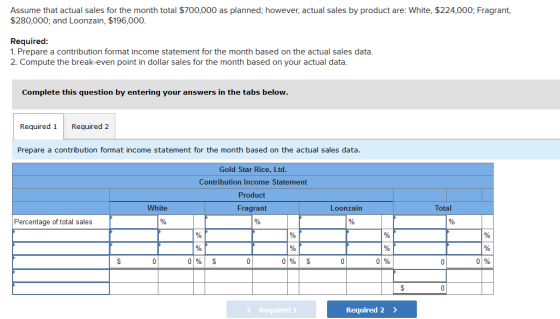 Assume that actual sales for the month total $700,000 as planned; however, actual sales by product are: White, $224,000; Frag