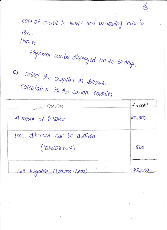 Cost Of credil is 10.814. and borrowing rate is 1864 Нежеу Payment canbe displayed Up to 60 days. 6) Select the supplier as f