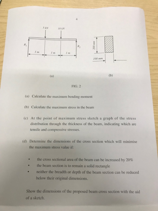 SAN 1OAN R, FR 100mm FIG.2 (a) Calculate the maximum bending moment (b) Calculate the maximum stress in the beam (c) At the p