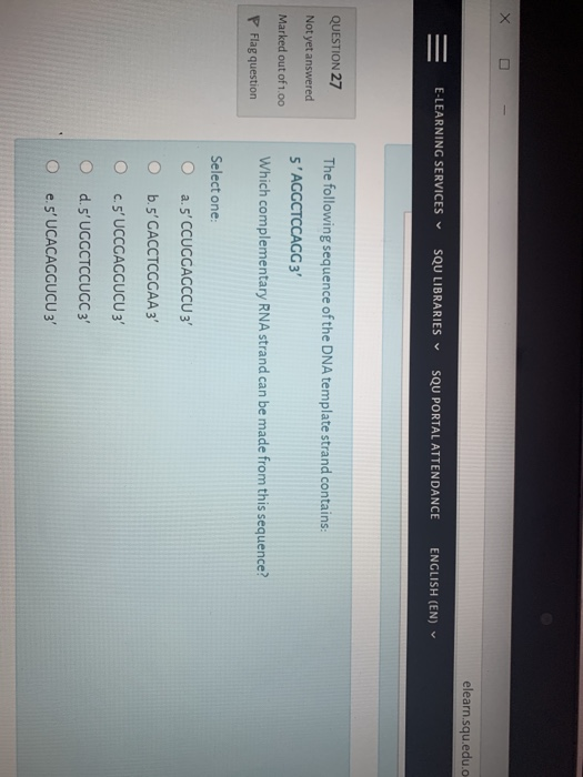 elearn.squ.edu.o E-LEARNING SERVICES SQU LIBRARIES SQU PORTAL ATTENDANCE ENGLISH (EN) QUESTION 27 Not yet answered The follow