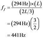 (294 Hz)x(L)
(22/3)
= (294Hz) (3)
= 441 Hz
