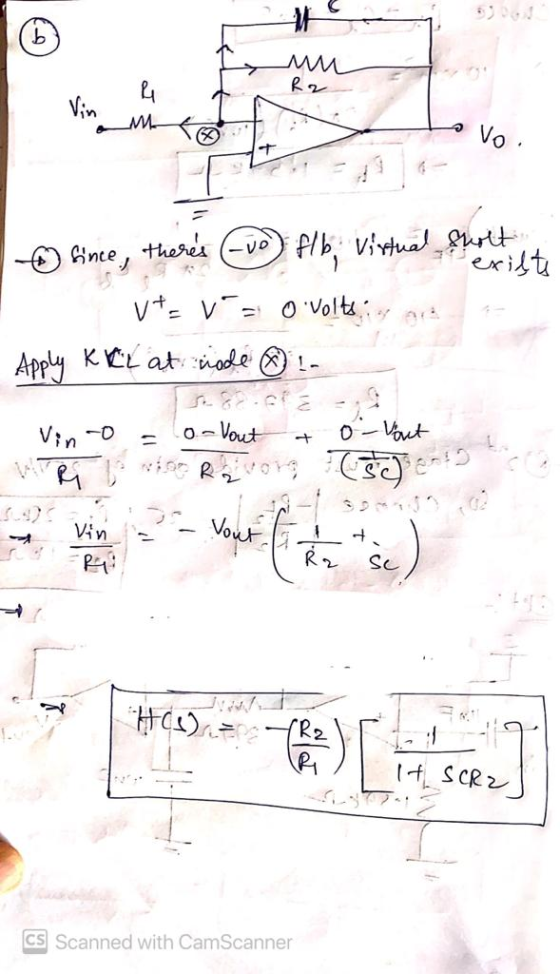 b 4 R2 Vin vo. + since, theres Evo) Albi Virtual Sholt exilte vt va ovolts: Apply KCL at node - Vino 0- -Vout + .o. - Vout
