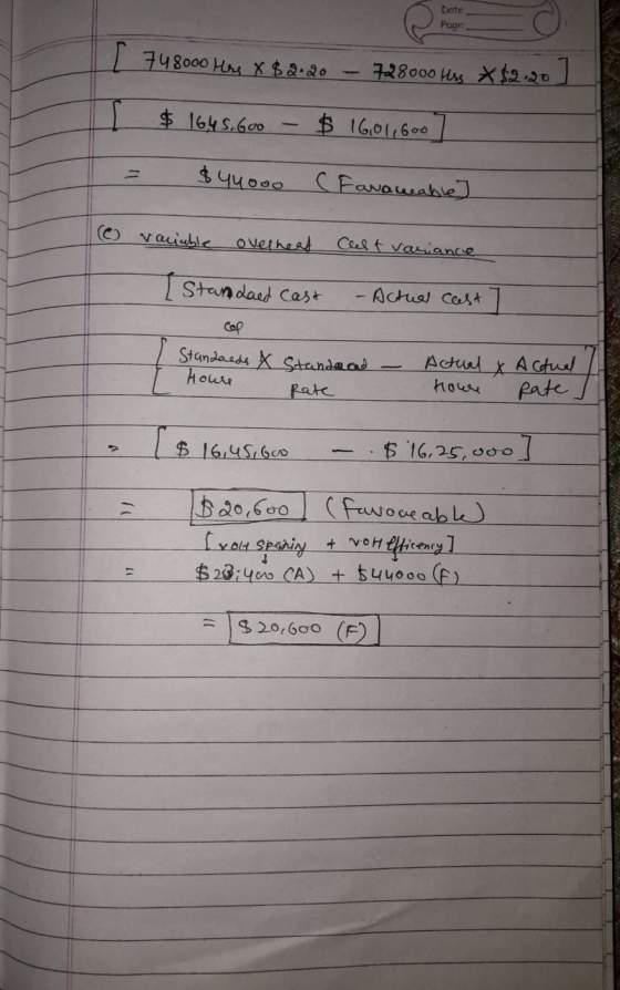 Date Page 1 748000 Hes X $2.20 - 728000 Hss X $2.20 $ 1645.6co - $ 1601,600] $44000 (Favamable] (C) vacuble overhead Clest va