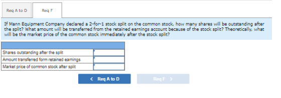 Reg A to D Reg F If Mann Equipment Company declared a 2-for-1 stock split on the common stock, how many shares will be outsta