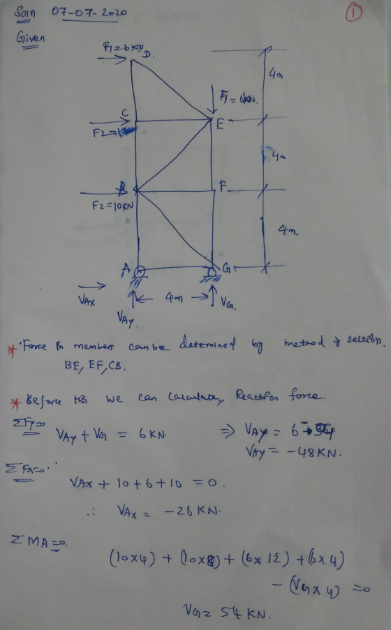 Soin 07-07-2020 Given Pizbko 4m F = GAN. X yo F2=1 4n F F2=10KN 4m. G VAX qk um en VG. NAY determined by can be we * Force Pn
